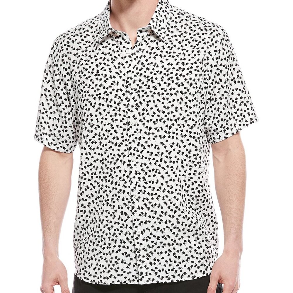 Men's Theory White and Black Floral Printed Shirt